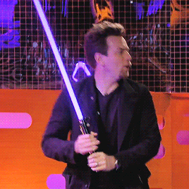 ewanmcgregorsource:Ewan McGregor shows off his lightsaber skills at Graham Norton Show.