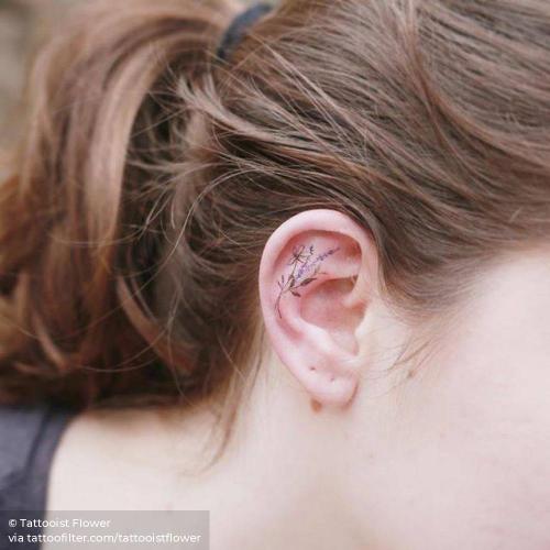 By Tattooist Flower, done in London. http://ttoo.co/p/35791 ear;facebook;flower;illustrative;lavender;micro;nature;tattooistflower;twitter