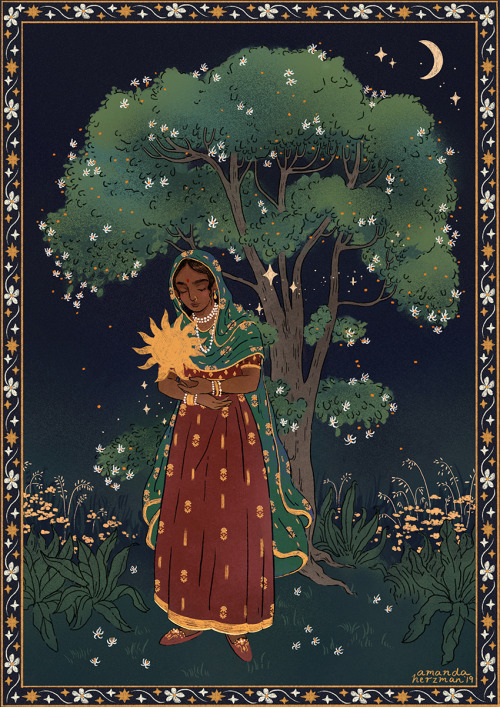 amandaherzman: night blooming jasmine (nyctanthes arbor-tristis) the work is inspired by a folktale 