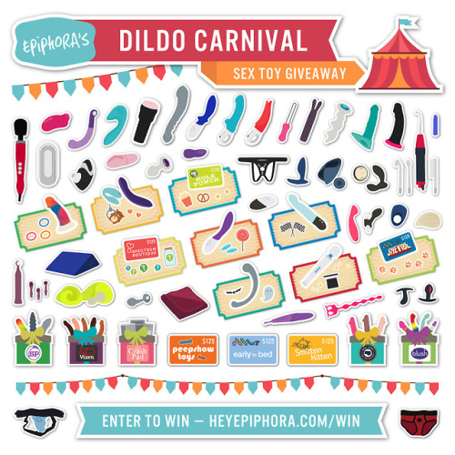 heyepiphora:Dildo carnival: a HUGE sex toy giveaway!Step right up: I’m throwing a DILDO CARNIVAL! Fo