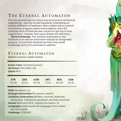 Eternal Automaton – Medium Construct, lawful neutralThe eternal automata are truly a marvel of