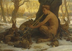 art-and-things-of-beauty:Elihu Vedder (1836-1923) - Young Marsyas enchanting the hares, oil on canvas, 94.5 by 136.5 cm. 1878.