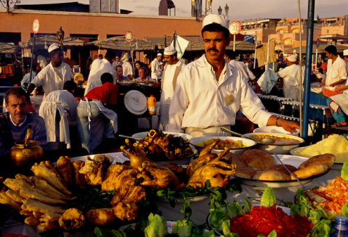 morobook: Morocco.Marrakech.Food vendors at Djemaa el Fna square.1989