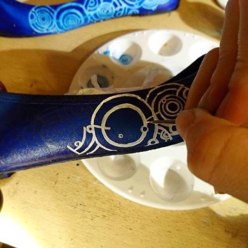 Working on another pair of blue gallifreyean pumps #handmade #handpainted #shoes #customshoes #shoe