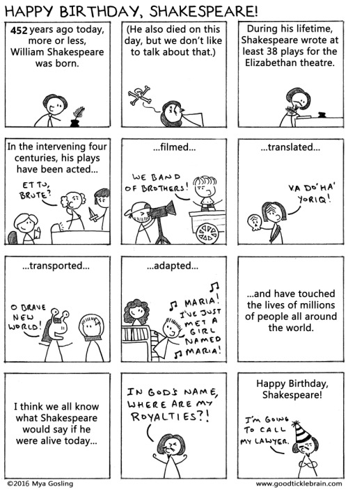goodticklebrain:  I’ve updated my Shakespeare’s Birthday comic for the occasion. Happy Birthday, Bil