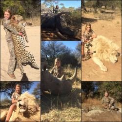 solelymotivated:  misslustrous:  Hey guys, this is Kendall Jones, she’s a cheerleader from Texas who spends her free time slaughtering endangered species including (but not limited to): lions, cheetahs,elephants, zebras, hippos, giraffes etc. Her actions