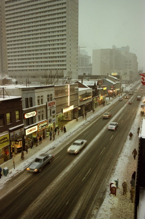 avardwoolaver: Yonge Street, Toronto, 1982 Taken from the rooftop of Sam the Record Man. F