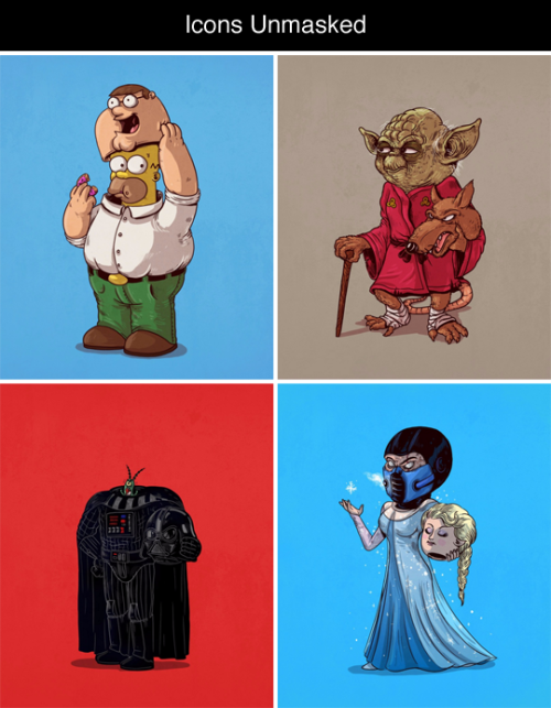 Icons Unmasked by Alex Solis (more) (kickstarter)Related: If Cartoon Characters Got Old