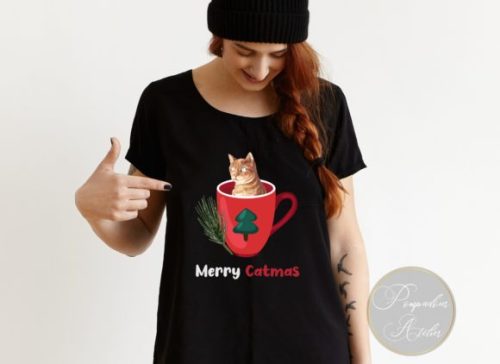 Winter Holiday Christmas Cups with Cats by PompadourAtelier The set includes 16 different cats in Ch