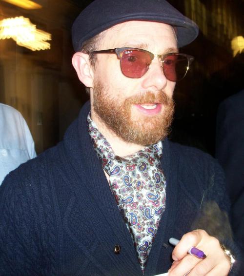 free-martinis:Martin Freeman, stage door after “Richard III”; September 26, 2014. (Trafalgar Transfo