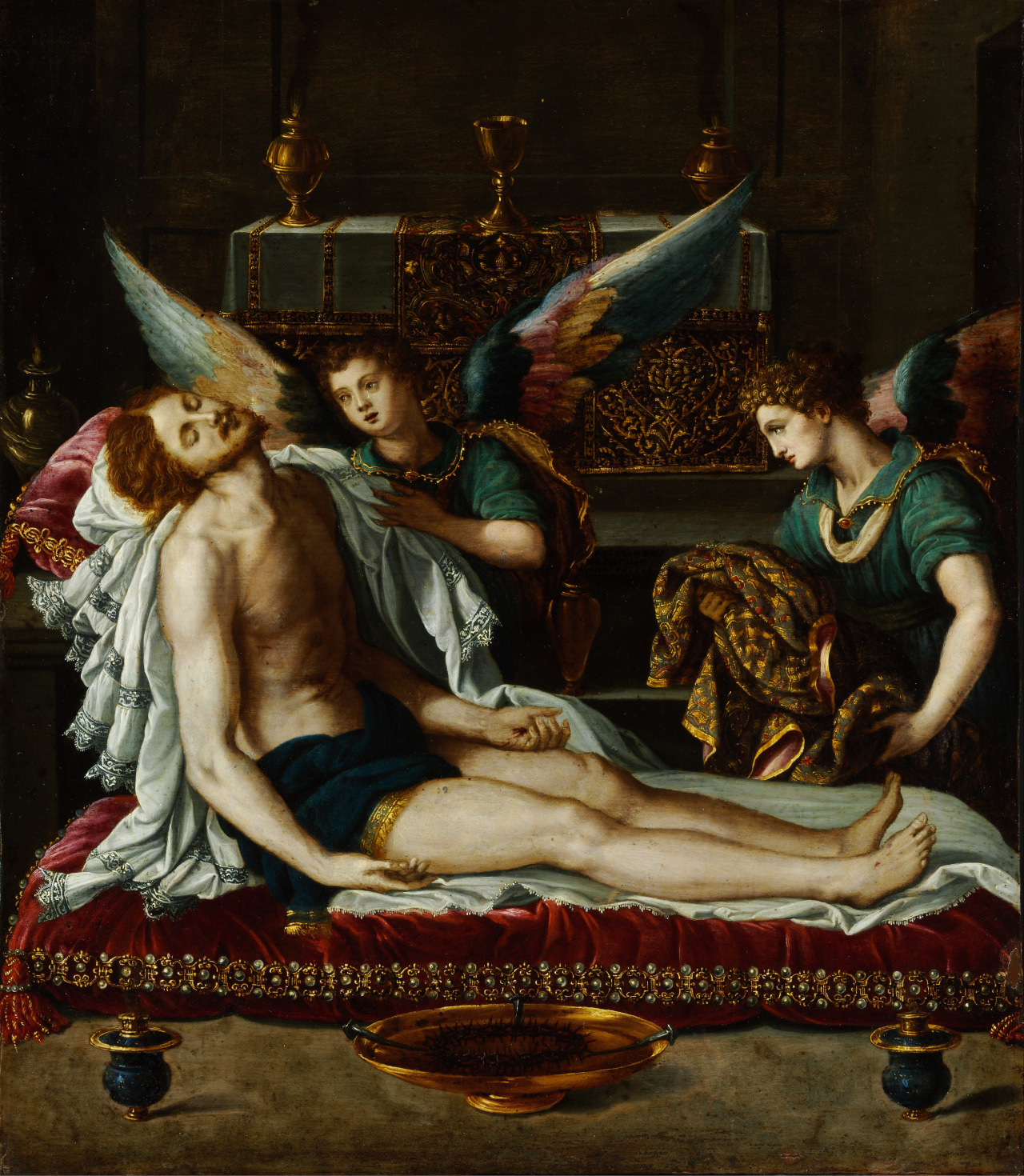 Alessandro Allori - The Body of Christ Anointed by Two Angels 