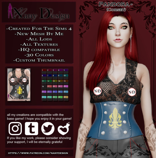 Pandora (Corset)Base Game Compatible*For Females T / A / YA*Outfit Type:Corset (Tank Top Slot)*Not A