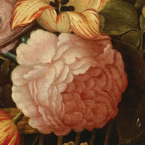 antoniettabrandeisova: Mixed flowers in a basket with fruit and shells in the foreground (detail), A