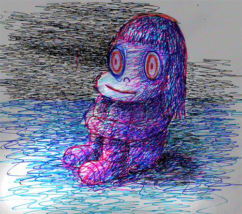 daingifs:  pink girl in field. ink pen and color dye marker on paper GIF ©2013 Dain