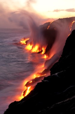 omgshowmetheworld:   Elements    “Starting at Kalapana, Hawaii I walked for two hours right to the place on the coast where active lava flows were touching the ocean.   
