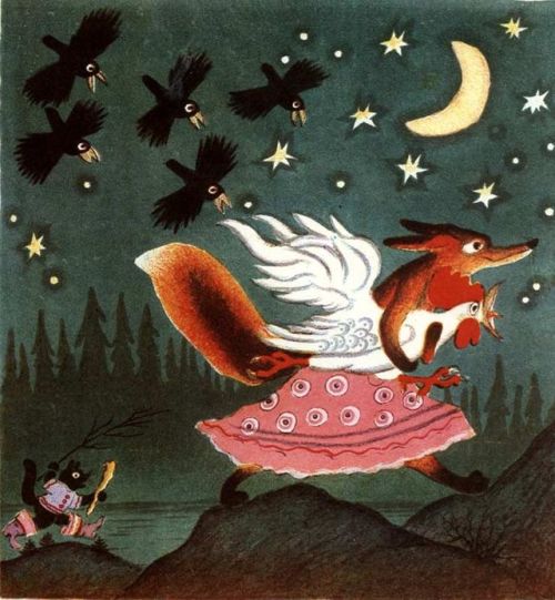 russianfolklore: Yuri Vasnetsov’s illustration for the tale “The Cat, the Cock and the F