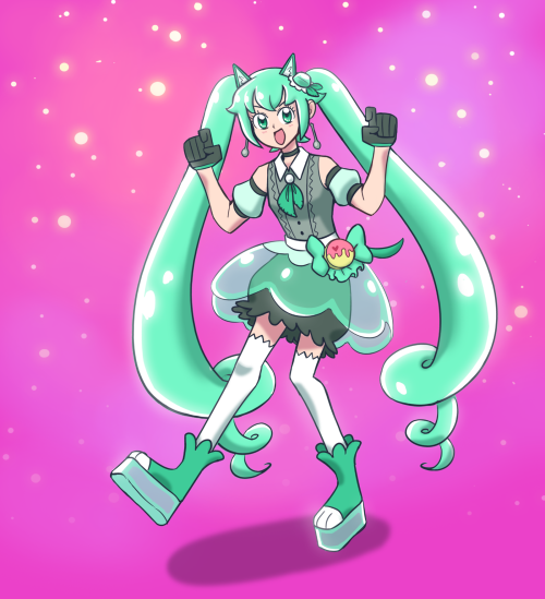 [image: Hatsune Miku in the style of Kira Kira Pretty Cure a la Mode. Her outfit is inspired by her 