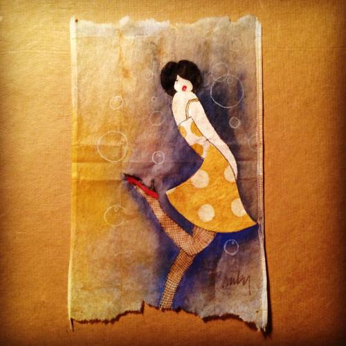 363 days of tea. Day 293. #partygirl #recycled #teabag #art #polkadots #illustration #fishnets
