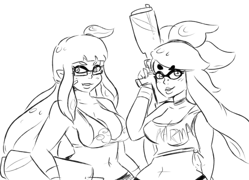 lewdsona:  I wanted to sketch my splatsona next to steffydoodles ‘s bc hers is RAD as heck.  WOW this is so awesome! Thank you so much I love it! Yours is way cute I esp love the little side pony tentacle… ADORABLE! I’d love to see a color