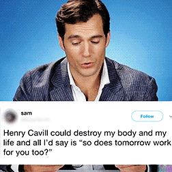 renegademe:soldierwinters:Henry Cavill reading thirst tweets.BONUSDo you get called “daddy” a lot?AS