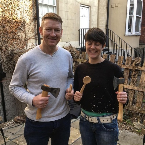 Two happy students and two newborn spoons!...#wpwoodcraft #wood #wooden #woodcarving #carving #woode