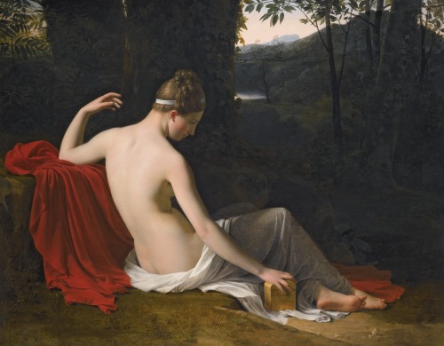 kecobe:Pandora Reclining in a Wooded LandscapeLouis Hersent (French; 1777–1860), attributed toOil on