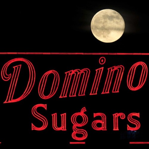 The Moon Over The Domino Sugar Sign, Baltimore Maryland. #moon #fullmoon #supermoon #dominosugar #domino