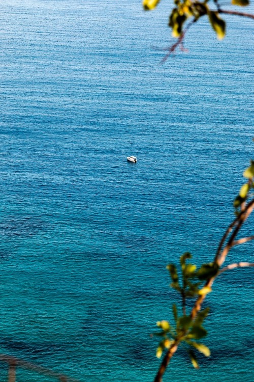 Down below.Boat in the Aegean Sea near Crete.