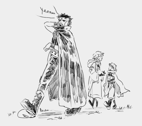 Twitter prompt: "Kurogane tripping over very ungracefully and Fai laughing his ass off” Drawing