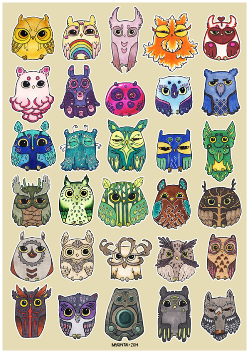 ered-jaeger:myrntai:Flock of Owls III + IVInk, Copics and white gel pen.Look at these cuties *-*I th
