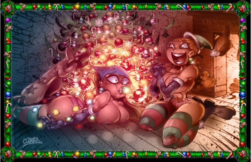 grimphantom:  fandoms-females:  xmas_lindsay_and_izzy_by_wagnerf  (25 Days of Picmas - A little fun before X-Mas )  Makes you wonder where the light is coming out ? XD  best presents under the tree~ < |D’“’