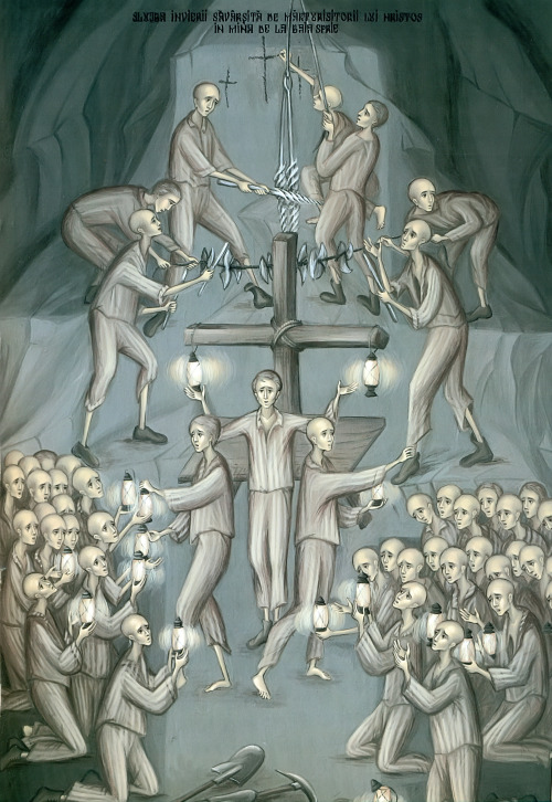 Easter Vigil performed by political prisoners in the Baia Mare’s mines. Detail from The icon of the 