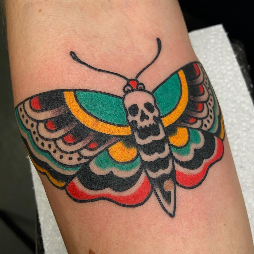 Traditional death head moth   Snake Oil Tattoo  Facebook