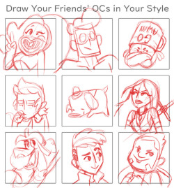 art-sicle:  These are the friend OC I choose to do on my stream! @witcheuline @nomancomics @goawayimcrabby @zetrystan https://twitter.com/momodraws @willnotbowcomics @gashirecomic https://twitter.com/NotCleverTom @michaelkoteyarts Awww ye!