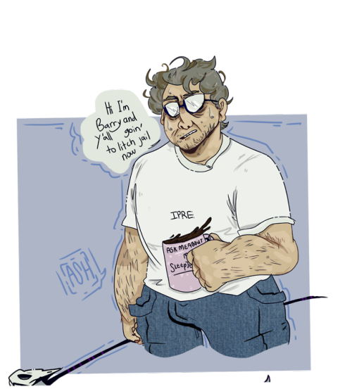 thestaarblaster: local tired guy does some reapin’ [image description: a drawing of Barry, a l