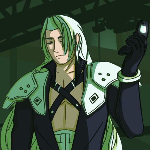 some crisis core drawings. sephiroth with a flip phone and me? gongaga