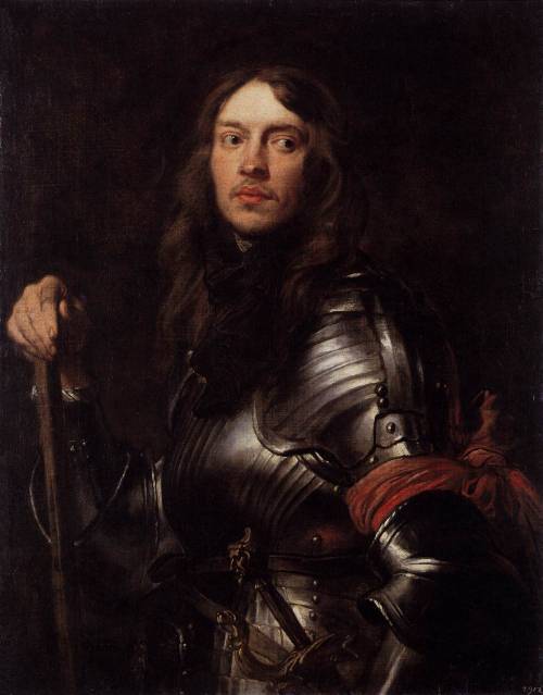 Anthony van Dyck,Portrait of a man in armour with red scarf, 1627