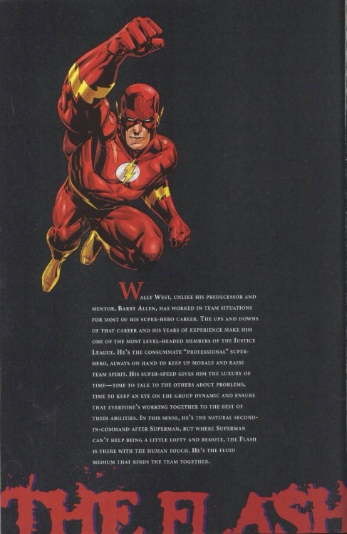 ungoliantschilde:  the Seven Core members of the JLA’s Character Bios, with artwork by Howard Porter and John Dell.