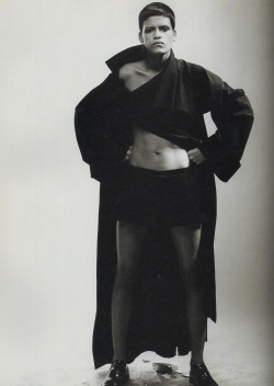 tracksoot:  DUTCH #35 — ‘Total &amp; Fatal’, Sept/Oct 2001.    &lsquo;Lobby-1&rsquo;, Omahyra Mota wearing coat and skirt Yohji Yamamoto; shoes Chanel. Ph. Philippe Cometti 