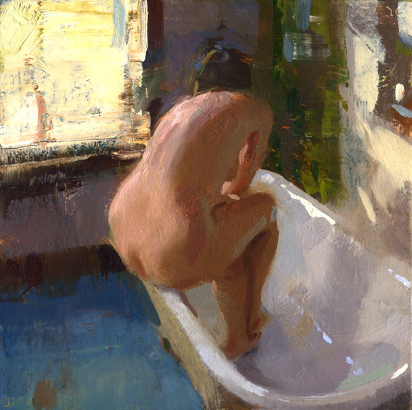 urgetocreate:Jon Redmond, Nude in Tub, oil on board, 2011