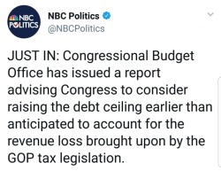 liberalsarecool:  #TrumpTaxScam is blowing a hole in the budget, much faster, and much bigger than projected.  That ũ.3 trillion addition to the deficit is going to be small potatoes compared to what will really happen. 