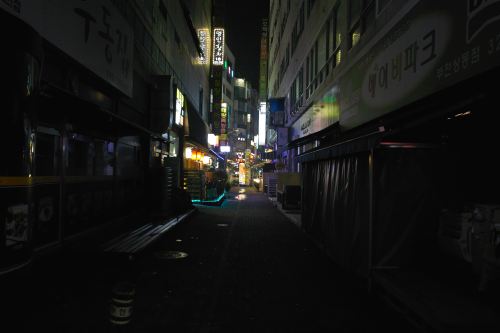 Walked around Bucheon very late at night. Asian cities are beautifully lit at night. And mysterious,