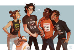 reb-chan:  reb-chan:  A while back an anon requested I draw Kylo in a Star Wars shirt so…I’m just gonna…leave this here.  People keep saying BB should have a shirt too, so I have delivered!! Poe would definitely make sure his droid was included