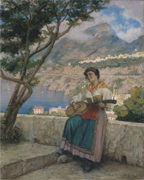 Francesco Paolo Diodati (1864–1940)Popolana con chitarra a Vietri , 1910;   Young Neapolitan woman