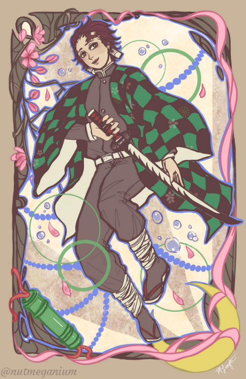 A more abstract and Art Nouveau-inspired drawing of Tanjiro. I recently made it to sell as a print a