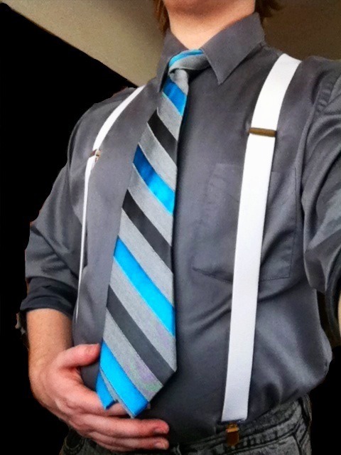 smalltownchub:  Having some fun in a dress shirt. Got a little dressed up for my