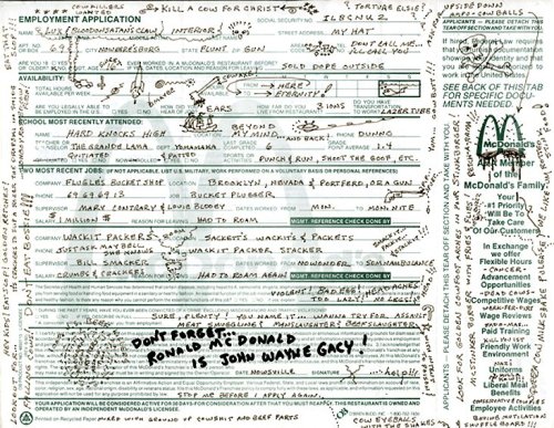 poisonivythecramps:Lux Interior and Poison Ivy’s McDonald’s application for Plazm magazine, 1995http