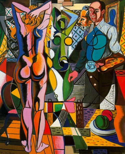 artist-zabaleta:Self-portrait with model and the still life, 1955, Rafael ZabaletaMedium: oil,canvas