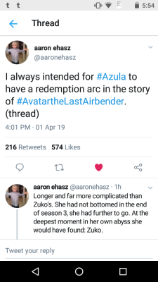 wingsfreedom:  seyaryminamoto: Official Aaron Ehasz Twitter account #the pending redemption so many of us want #so #now that bryke said officially that she could indeed heal #and ehasz confirmed he wanted to WRITE THIS #can we finally accept that Azula