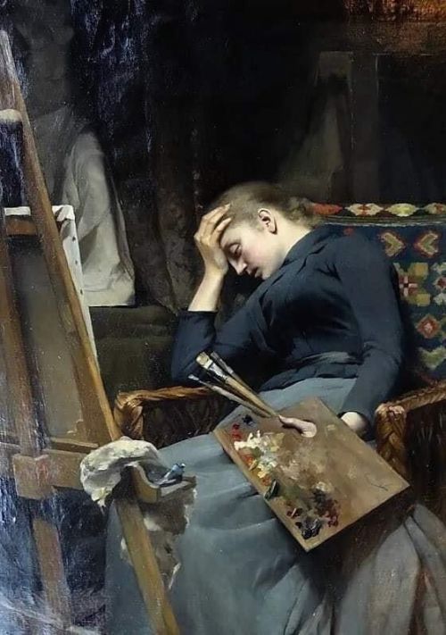 Emma Sparre (Swedish, 1851 - 1913) Resting by the Easel ,1890. Oil on canvas. 